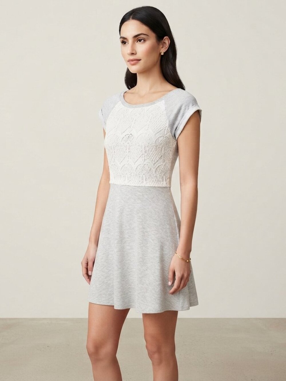 Xhilaration White & Gray Skater Dress Juniors Size Medium w/ Embroidery NEW NWT